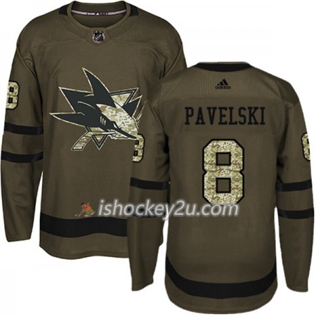 Mænd NHL San Jose Sharks Trøje Joe Pavelski 8 Adidas 2017-2018 Camo Grøn Authentic